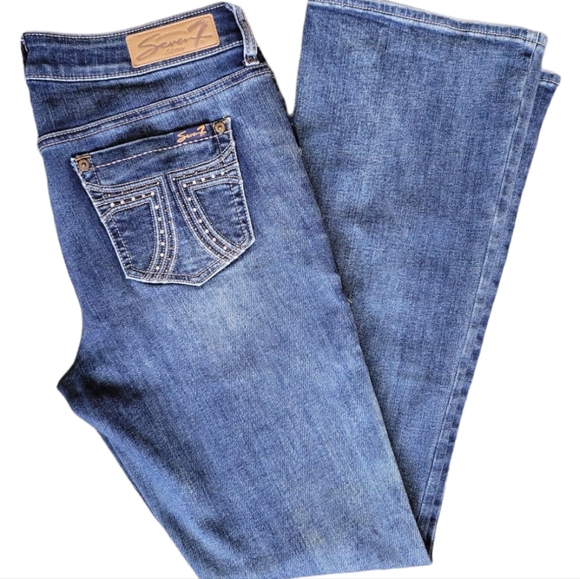 Seven7 Denim - Seven7 Medium Wash Mid Rise Boot Cut Jeans W/ Bling Size 10